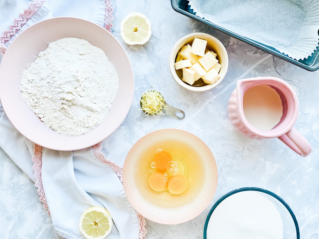 Ingredients for lemon drizzle cake recipe